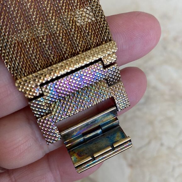 Anne Klein Wide Mesh Band Gold Tone Diamond Stainless Steel Watch - Picture 9 of 11